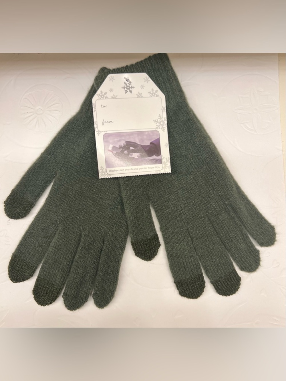 Green Knit Touchscreen Gloves with Dark Tip Accents